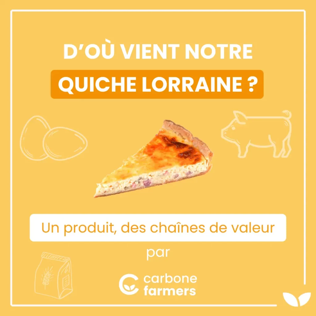Vignette de couverture du post CDV inversée sur la quiche lorraine, avec une part de quiche, un porc, des œufs et du blé