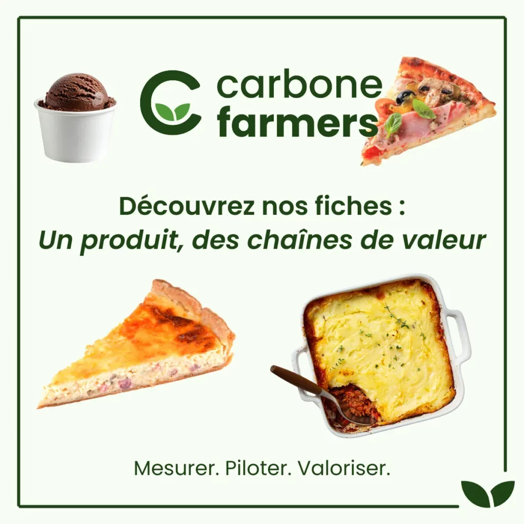 Image avec plusieurs produits transformés (pizza, quiche, glace) et titre Découvrez nos fiches un produit, des chaînes de valeur